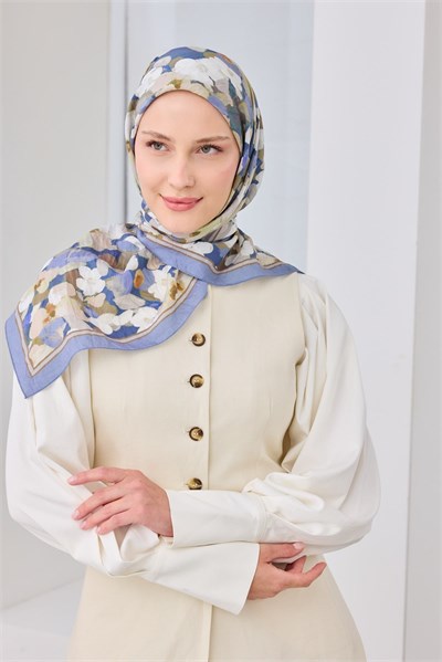 Velora Eşarp Floral Mavi Lila
