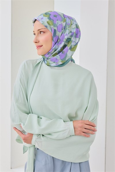 Velora Eşarp Floral Mint Yeşili