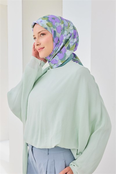 Velora Eşarp Floral Mint Yeşili