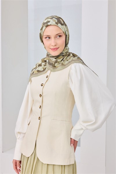 Velora Eşarp Floral Nötr Yeşil