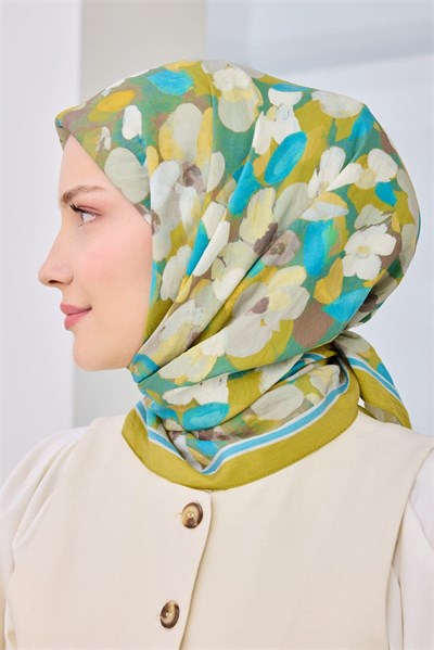 Velora Eşarp Floral Yağ Yeşili