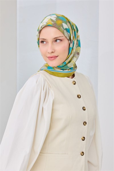 Velora Eşarp Floral Yağ Yeşili