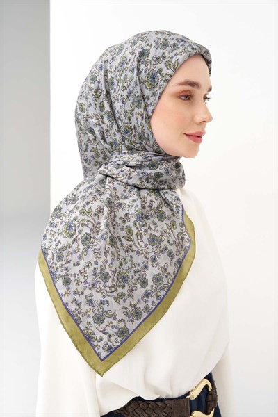 Velora Eşarp Modern Flora Gri 90x90