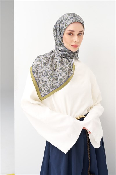 Velora Eşarp Modern Flora Gri 90x90