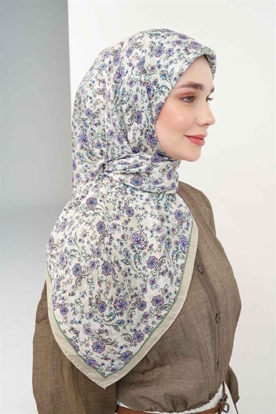 Velora Eşarp Modern Flora Krem 90x90