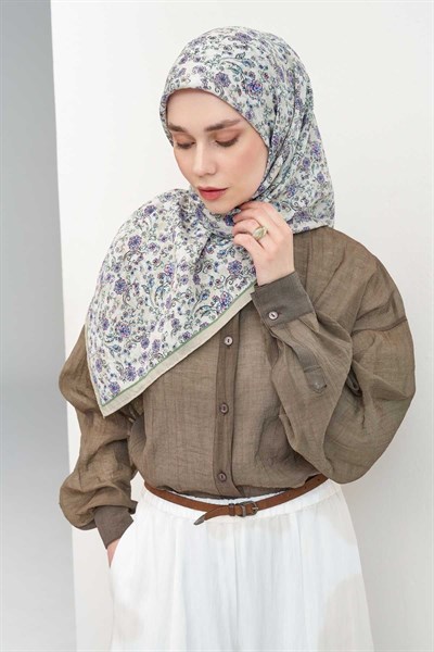 Velora Eşarp Modern Flora Krem 90x90
