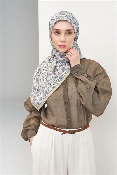 Velora Eşarp Modern Flora Krem 90x90