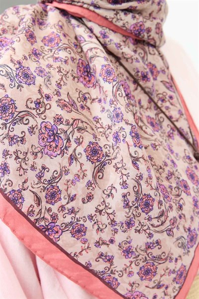 Velora Eşarp Modern Flora Pembe 90x90