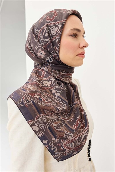 Velora Eşarp Şal Desen Acı Kahve 90x90