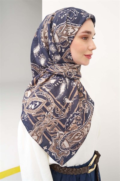 Velora Eşarp Şal Desen Açık Siyah 90x90
