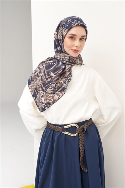 Velora Eşarp Şal Desen Açık Siyah 90x90