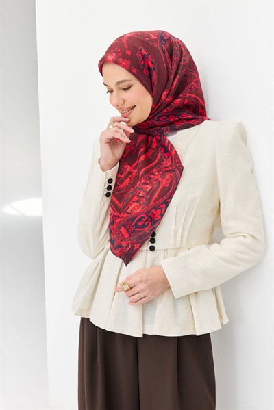 Velora Eşarp Şal Desen Bordo 90x90