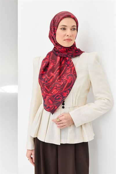 Velora Eşarp Şal Desen Bordo 90x90