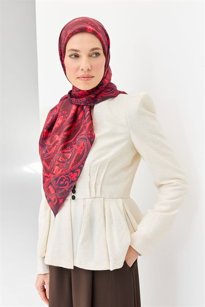 Velora Eşarp Şal Desen Bordo 90x90