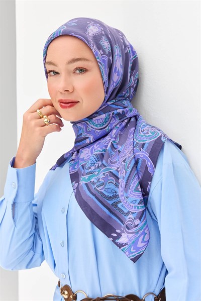 Velora Eşarp Şal Desen Eflatun 90x90