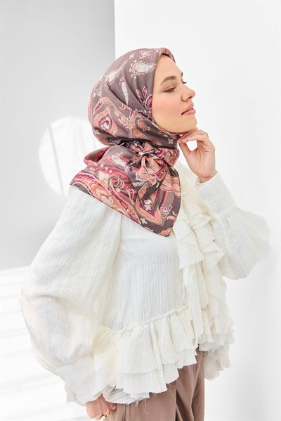 Velora Eşarp Şal Desen Füme 90x90