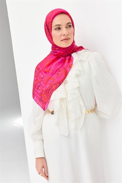 Velora Eşarp Şal Desen Fuşya 90x90