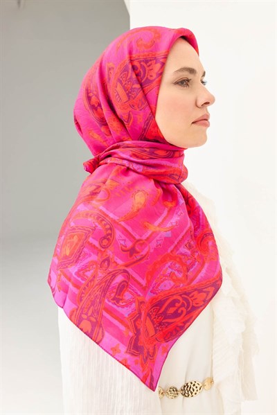 Velora Eşarp Şal Desen Fuşya 90x90