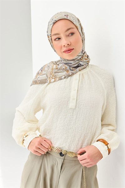 Velora Eşarp Şal Desen Gri 90x90