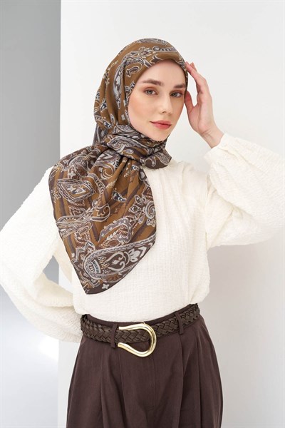 Velora Eşarp Şal Desen Kahverengi 90x90