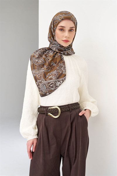 Velora Eşarp Şal Desen Kahverengi 90x90