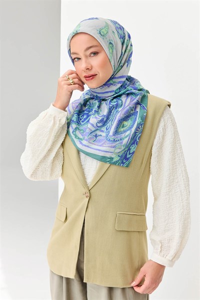 Velora Eşarp Şal Desen Kırık Beyaz 90x90