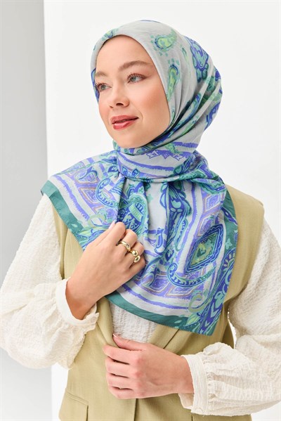 Velora Eşarp Şal Desen Kırık Beyaz 90x90