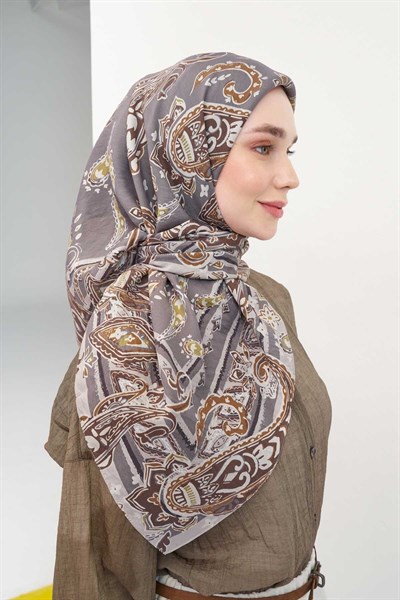 Velora Eşarp Şal Desen Koyu Gri 90x90