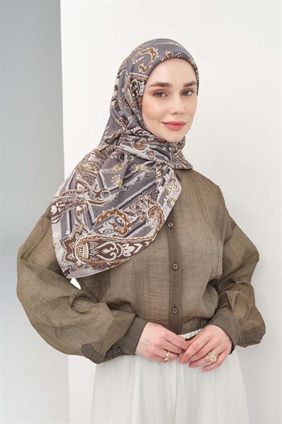 Velora Eşarp Şal Desen Koyu Gri 90x90