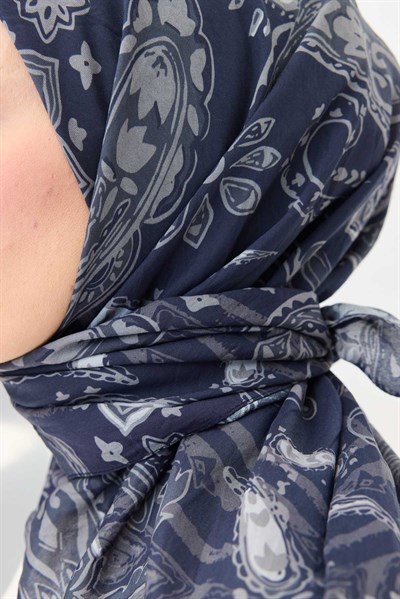Velora Eşarp Şal Desen Koyu Lacivert 90x90