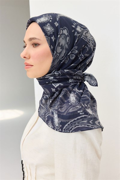 Velora Eşarp Şal Desen Koyu Lacivert 90x90
