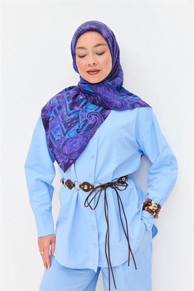 Velora Eşarp Şal Desen Koyu Mor 90x90