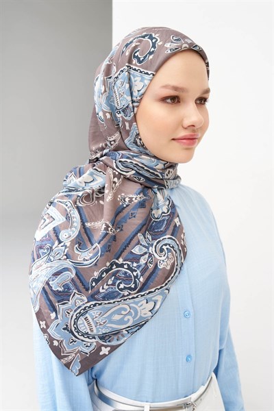 Velora Eşarp Şal Desen Koyu Vizon 90x90