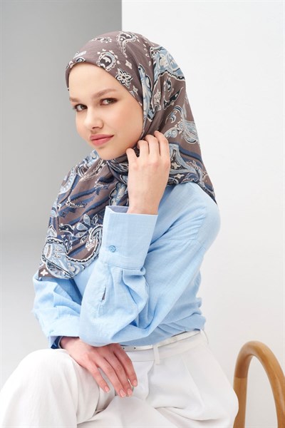 Velora Eşarp Şal Desen Koyu Vizon 90x90