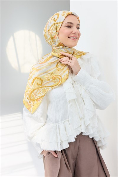 Velora Eşarp Şal Desen Krem 90x90