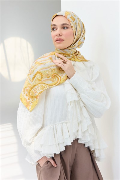 Velora Eşarp Şal Desen Krem 90x90