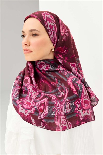 Velora Eşarp Şal Desen Mürdüm 90x90