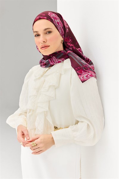 Velora Eşarp Şal Desen Mürdüm 90x90