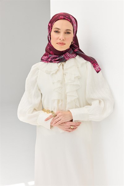 Velora Eşarp Şal Desen Mürdüm 90x90