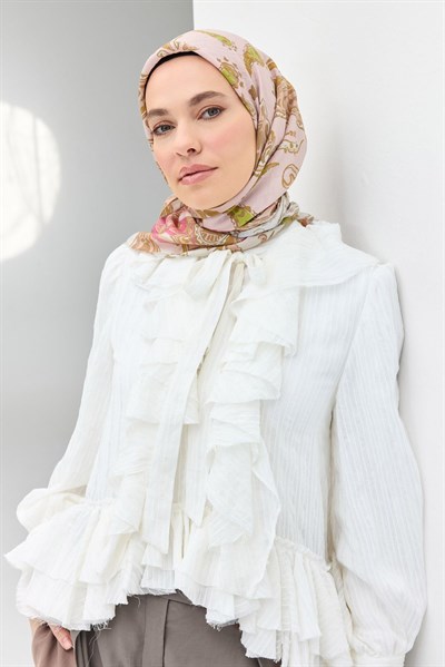 Velora Eşarp Şal Desen Pudra 90x90