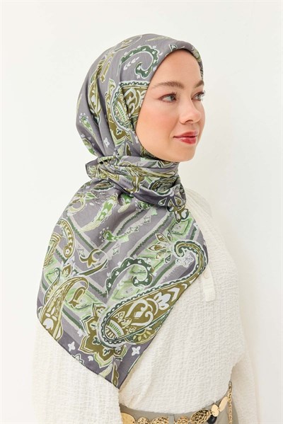 Velora Eşarp Şal Desen Yağ Yeşili 90x90