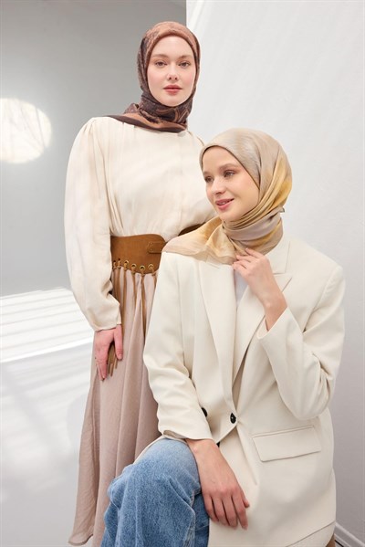 Velora Eşarp Sis Desen Yeşil Bej 90X90
