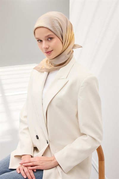 Velora Eşarp Sis Desen Yeşil Bej 90X90
