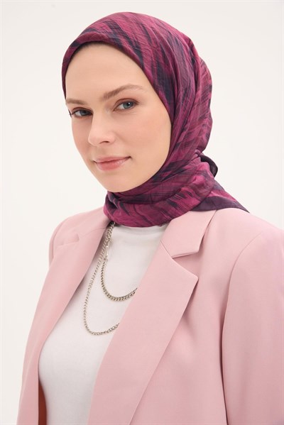 Velora Eşarp Sulu Boya Desen Fuşya 90X90