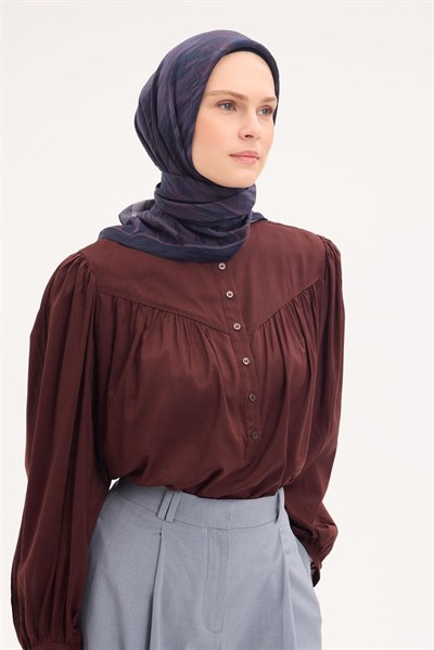 Velora Eşarp Sulu Boya Desen Koyu Füme 90X90