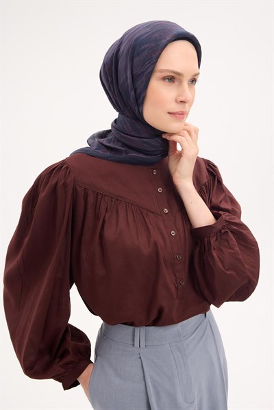 Velora Eşarp Sulu Boya Desen Koyu Füme 90X90