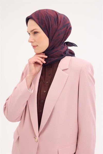 Velora Eşarp Sulu Boya Desen Koyu Mürdüm 90X90