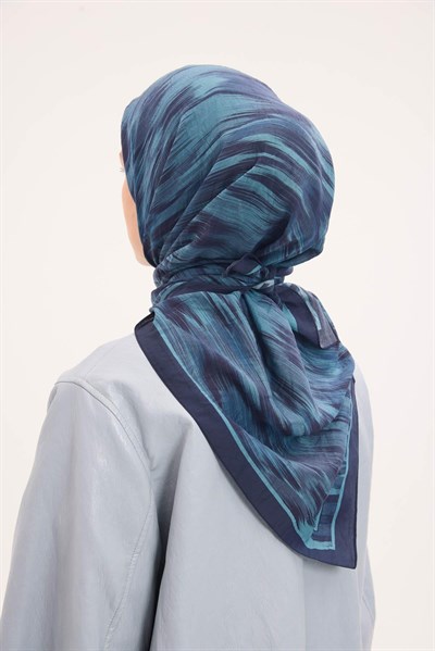 Velora Eşarp Sulu Boya Desen Lacivert 90X90