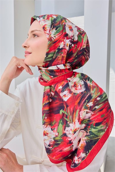 Velora Eşarp Watercolor Flower Kırmızı