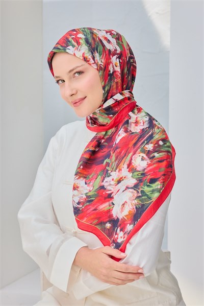Velora Eşarp Watercolor Flower Kırmızı